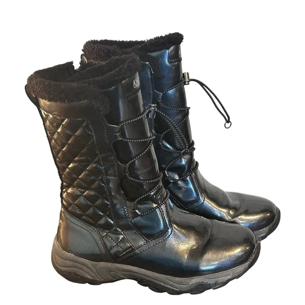 Khombu Dacy II Kids Black Waterproof Quilted Faux Fur Winter Boots Size 4M Snow‎